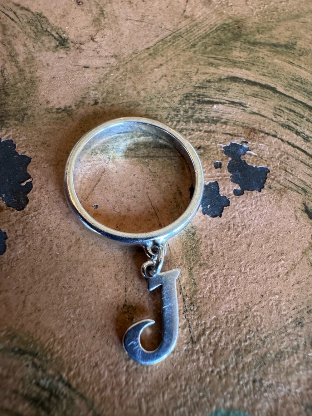 Avery Silver Ring with Dangling 'J' Initial ring